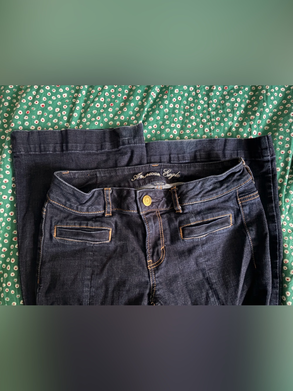 American Eagle Dark Wash Denim Jeans Low Rise Hipster Flare size 6L Long